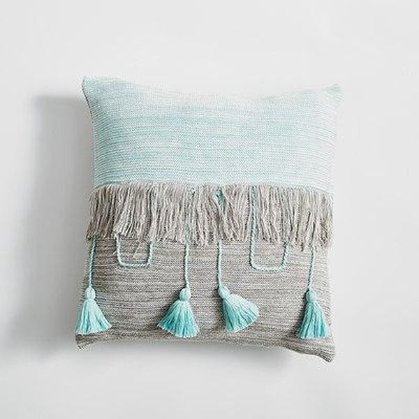 Cable Knitted Tassel Vintage Grey Blue Orange Pillow Cases-Tiptophomedecor-Interior-Design-Home-Decor