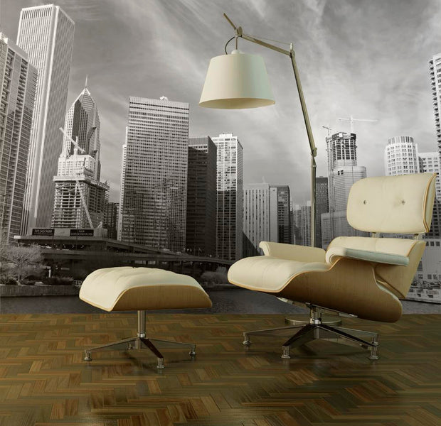Wall mural - Chicago skyline (black and white)-TipTopHomeDecor