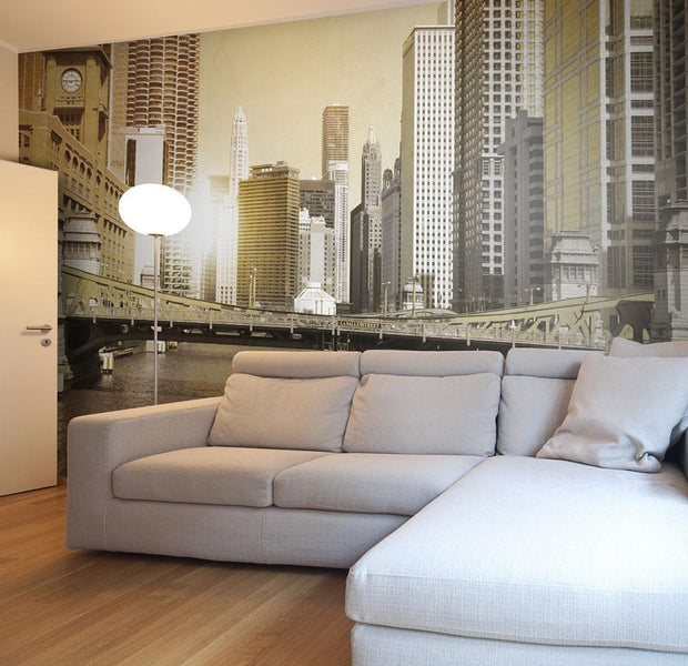 Wall mural - Chicago's bridge (vintage effect)-TipTopHomeDecor