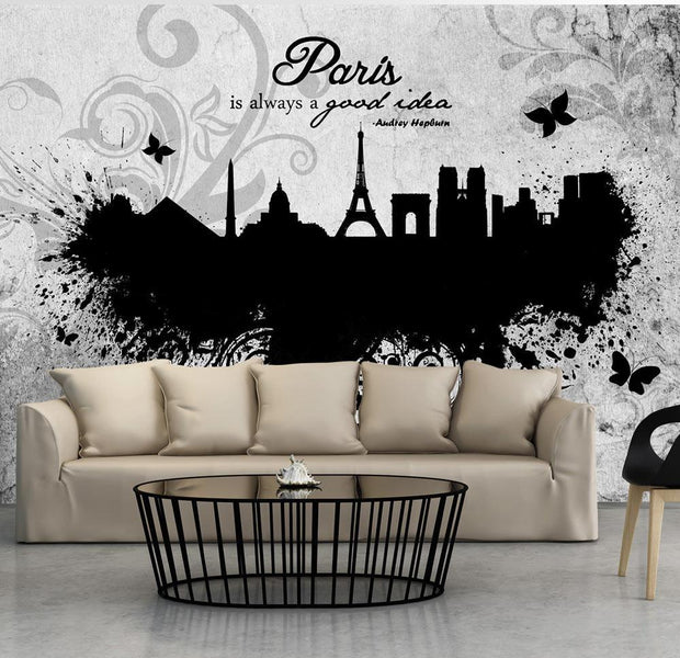 Wall mural - Paris is always a good idea - black and white-TipTopHomeDecor