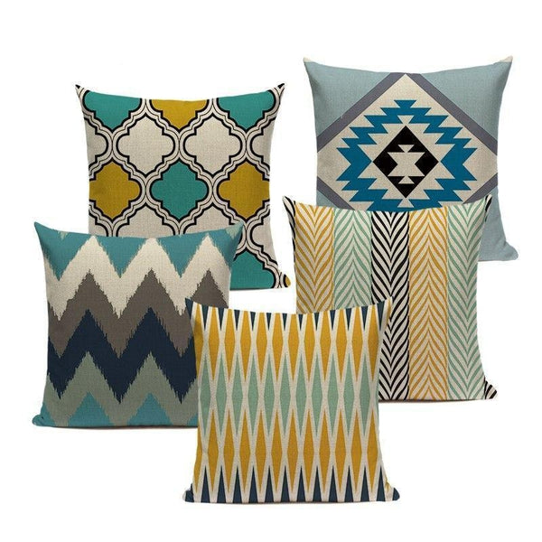 Colorful Modern Nordic Geometric Yellow Turquoise Pillow Covers-Tiptophomedecor