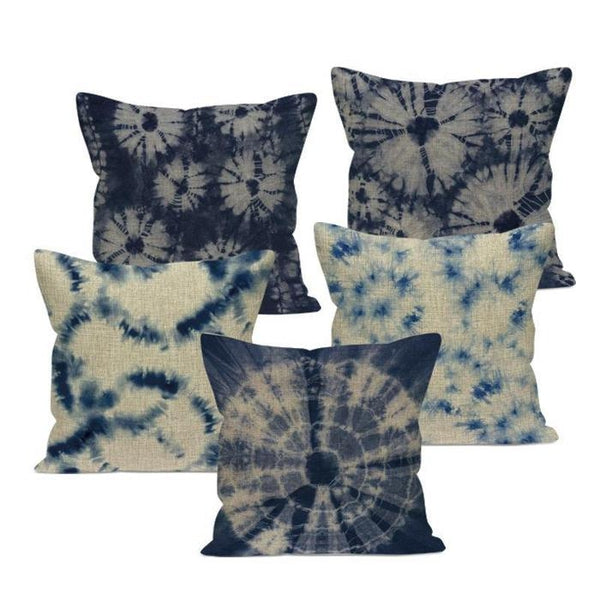 Deep Blue Batik Tie Dye Bohemian Cushion Covers-TipTopHomeDecor
