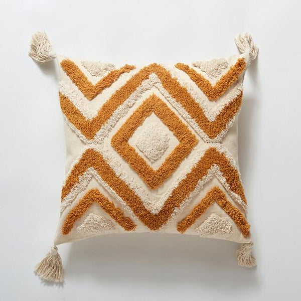 Diamond Zigzag Embroidered Natural Bohemian Cushion Covers-TipTopHomeDecor