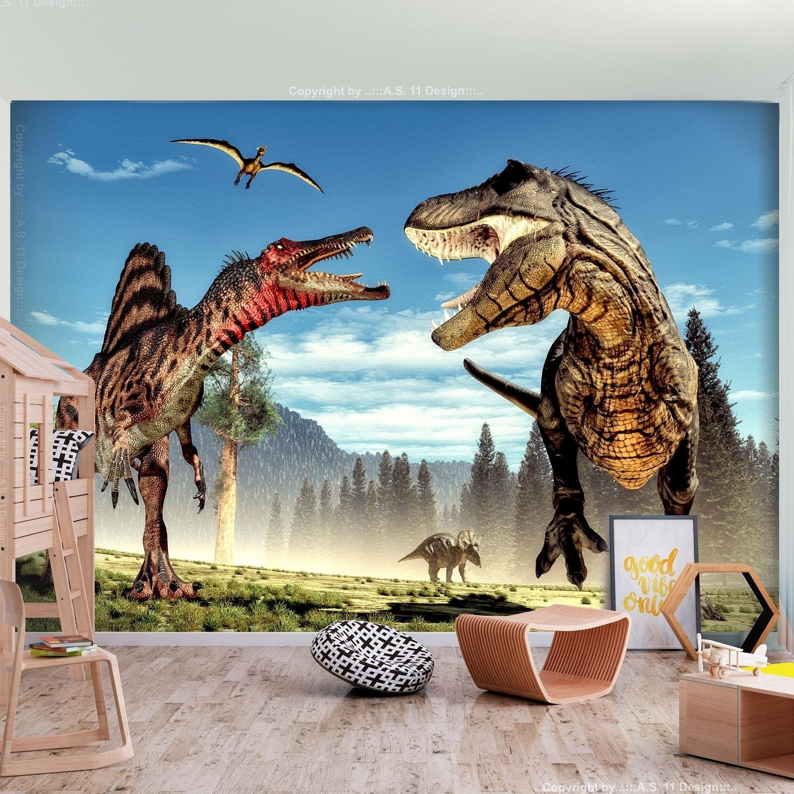 Dinosaur Wall Mural - Fighting Dinosaurs-Tiptophomedecor