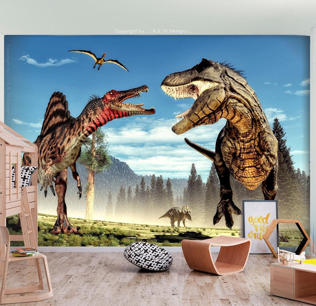 Dinosaur Wall Mural - Fighting Dinosaurs-Tiptophomedecor