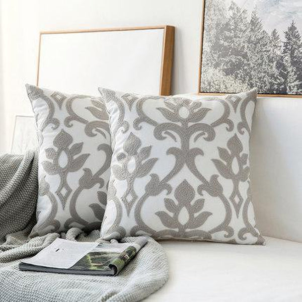 Embroidered Light Grey Geometric Pattern Cushion Covers-Tiptophomedecor-Interior-Design-Home-Decor