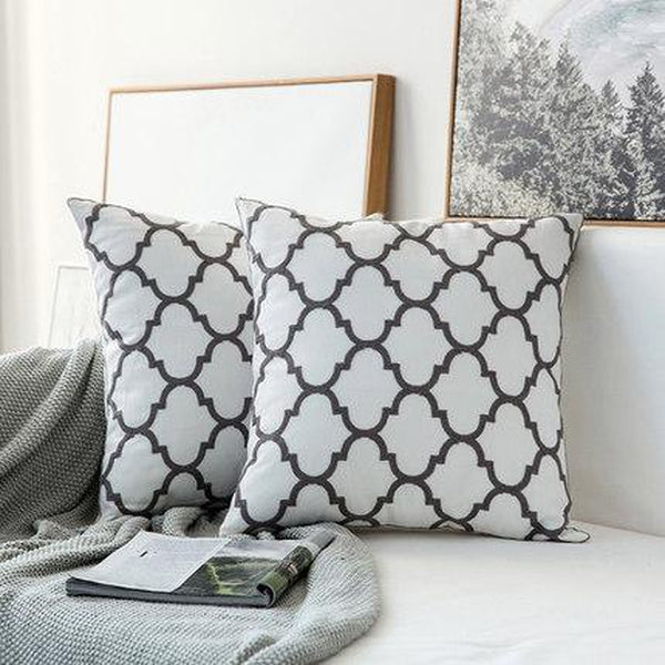 Embroidered Light Grey Geometric Pattern Cushion Covers-Tiptophomedecor-Interior-Design-Home-Decor