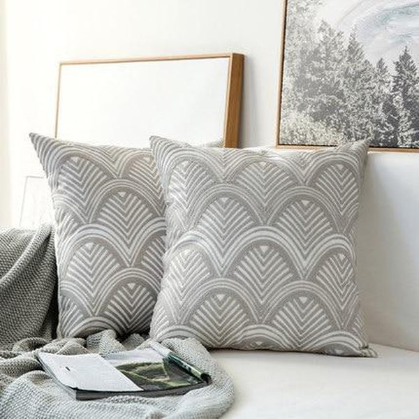 Embroidered Light Grey Geometric Pattern Cushion Covers-Tiptophomedecor-Interior-Design-Home-Decor