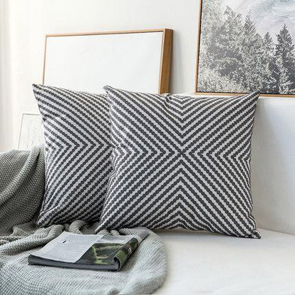 Embroidered Light Grey Geometric Pattern Cushion Covers-Tiptophomedecor-Interior-Design-Home-Decor