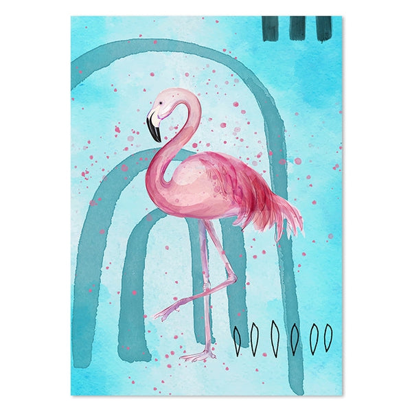 Pink Flamingo Watercolor Mixed Media Canvas Art Print