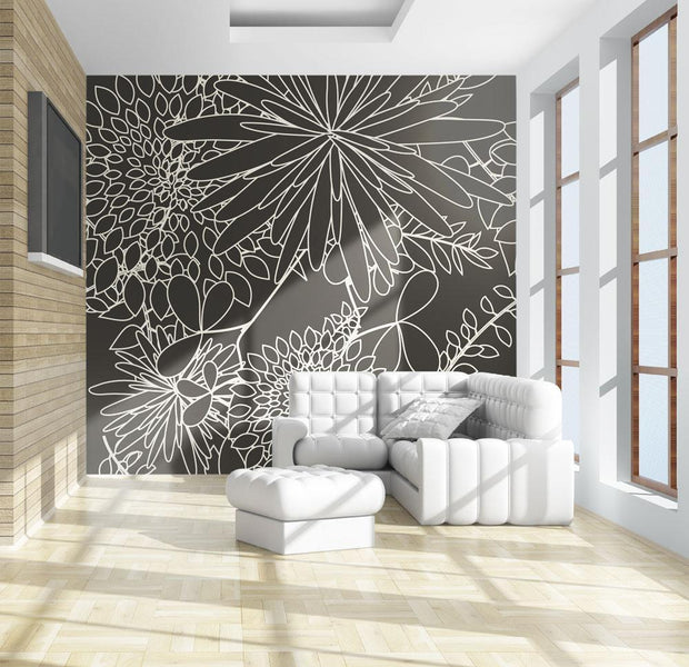 Wall mural - Black and white floral background-TipTopHomeDecor