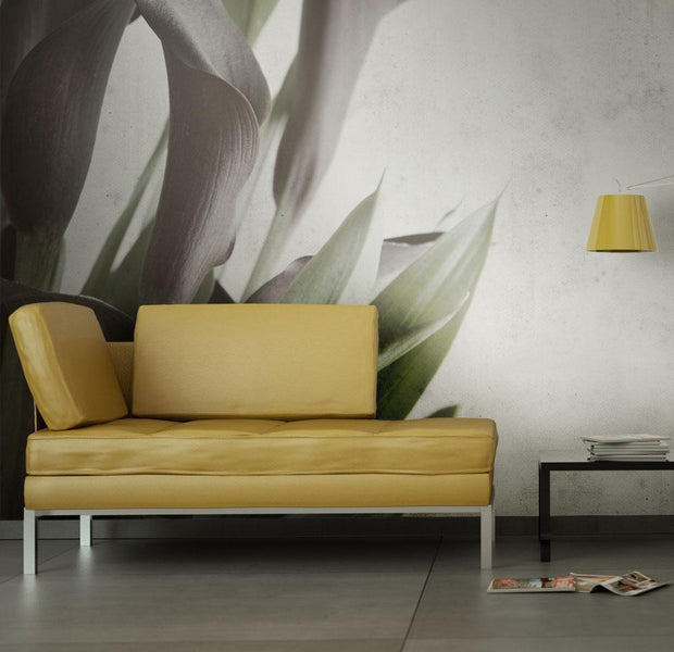 Wall mural - Dark purple calla lilies - old paper background-TipTopHomeDecor