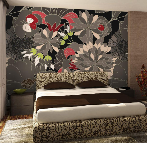 Wall mural - floral design - gray-TipTopHomeDecor