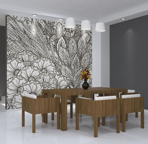 Wall mural - meadow (black and white)-TipTopHomeDecor