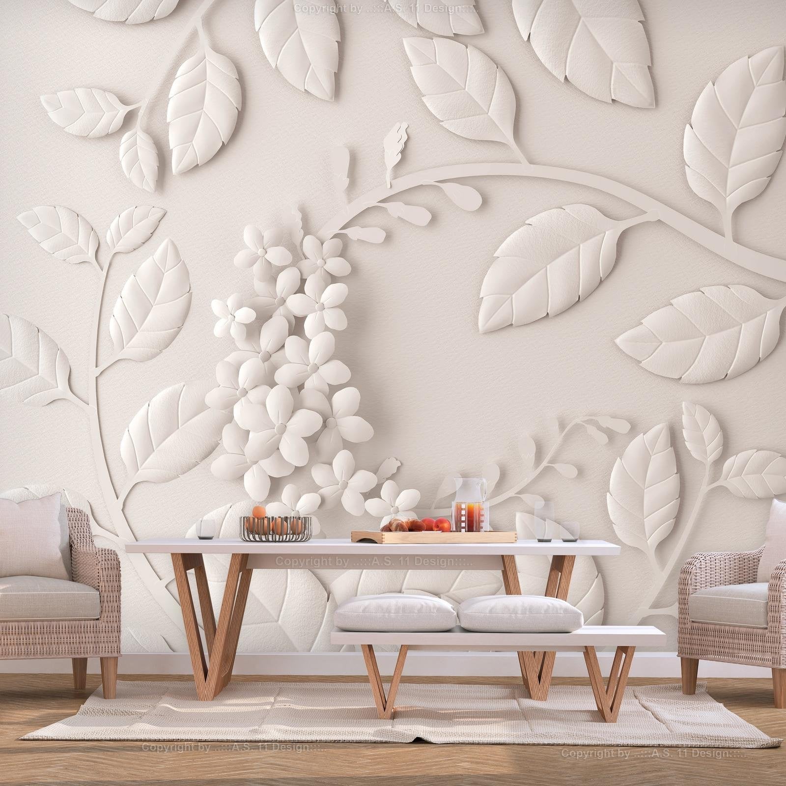 Wall mural - Paper Flowers (Cream)-TipTopHomeDecor