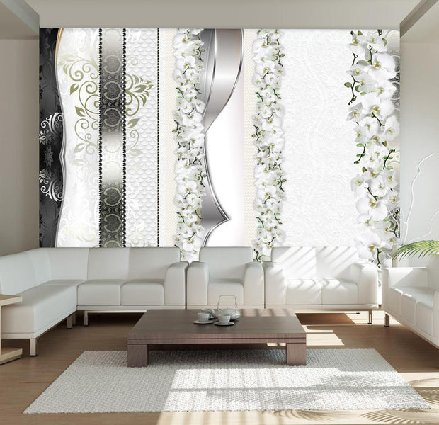 Wall mural - Parade of orchids in shades of gray-TipTopHomeDecor