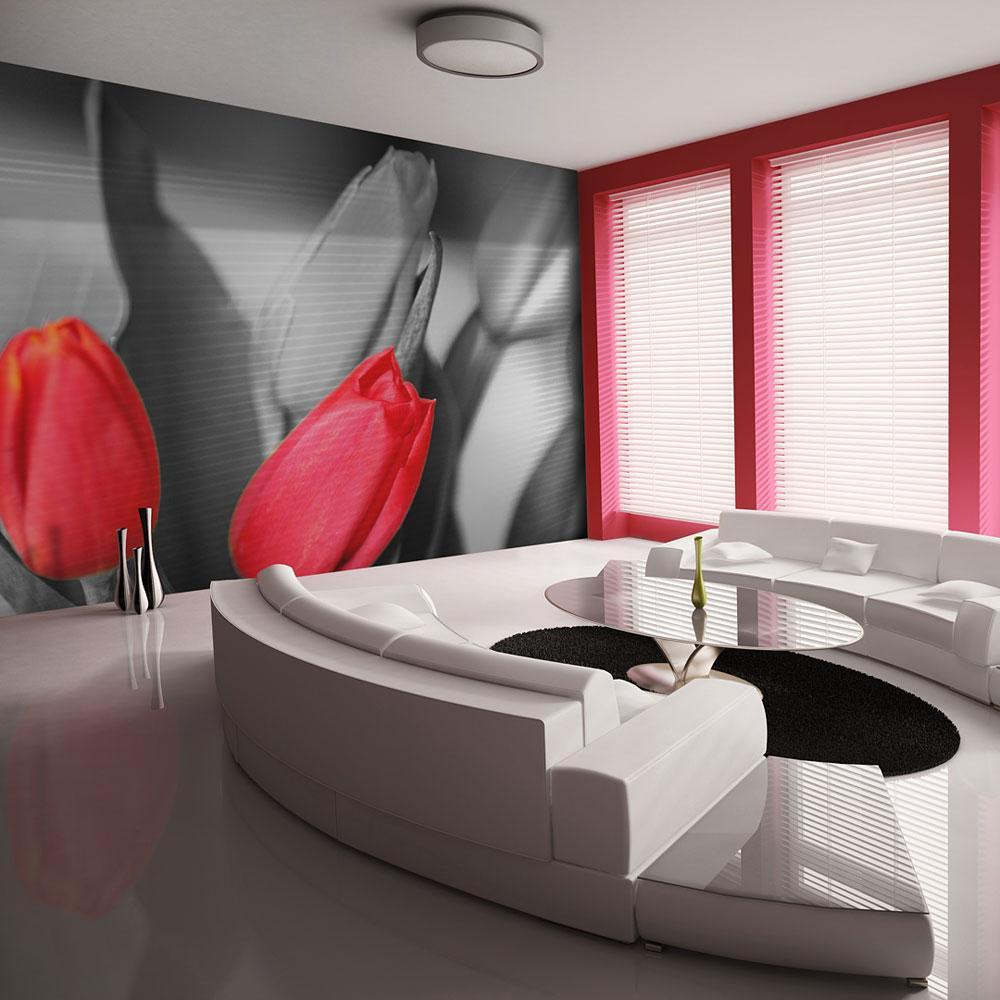 Wall mural - Red tulips on black and white background-TipTopHomeDecor