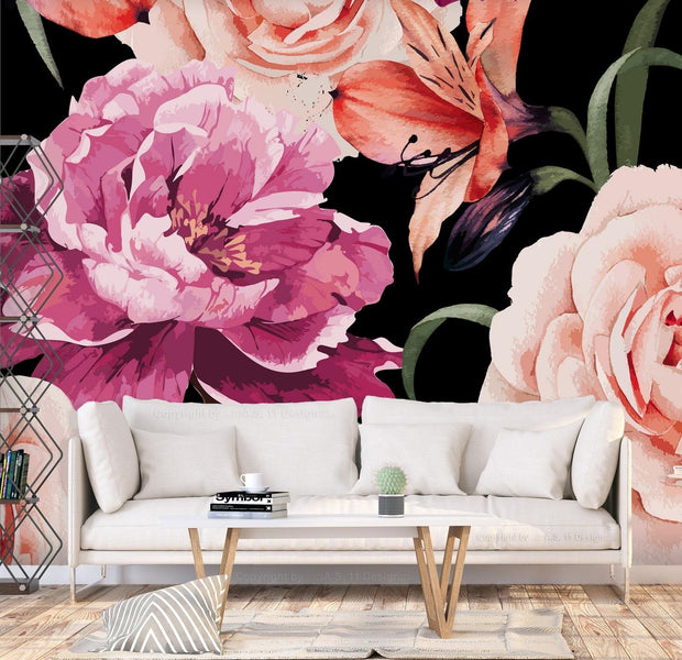 Floral Wall Mural - Roses Of Love-Tiptophomedecor