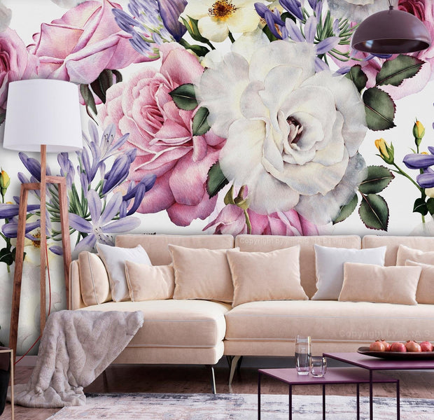 Floral Wall Mural - Sentimental Garden Colourful-Tiptophomedecor