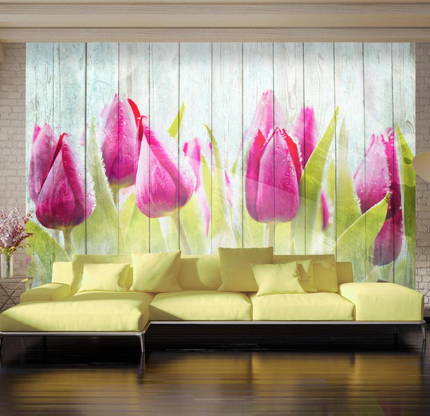 Wall mural - Tulips on white wood-TipTopHomeDecor