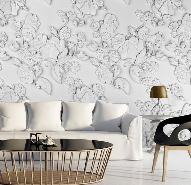 Wall mural - White ornament: roses-TipTopHomeDecor