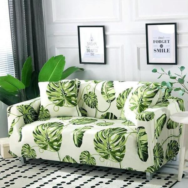 Green Tropical Plant Leaves Stretchy Sofa Cover-TipTopHomeDecor