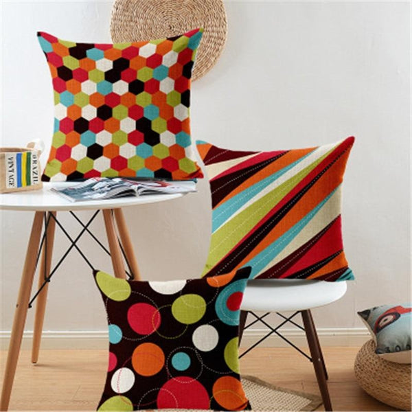 Funky Retro Circles Stripes Bright Colors Cushion Covers-Tiptophomedecor