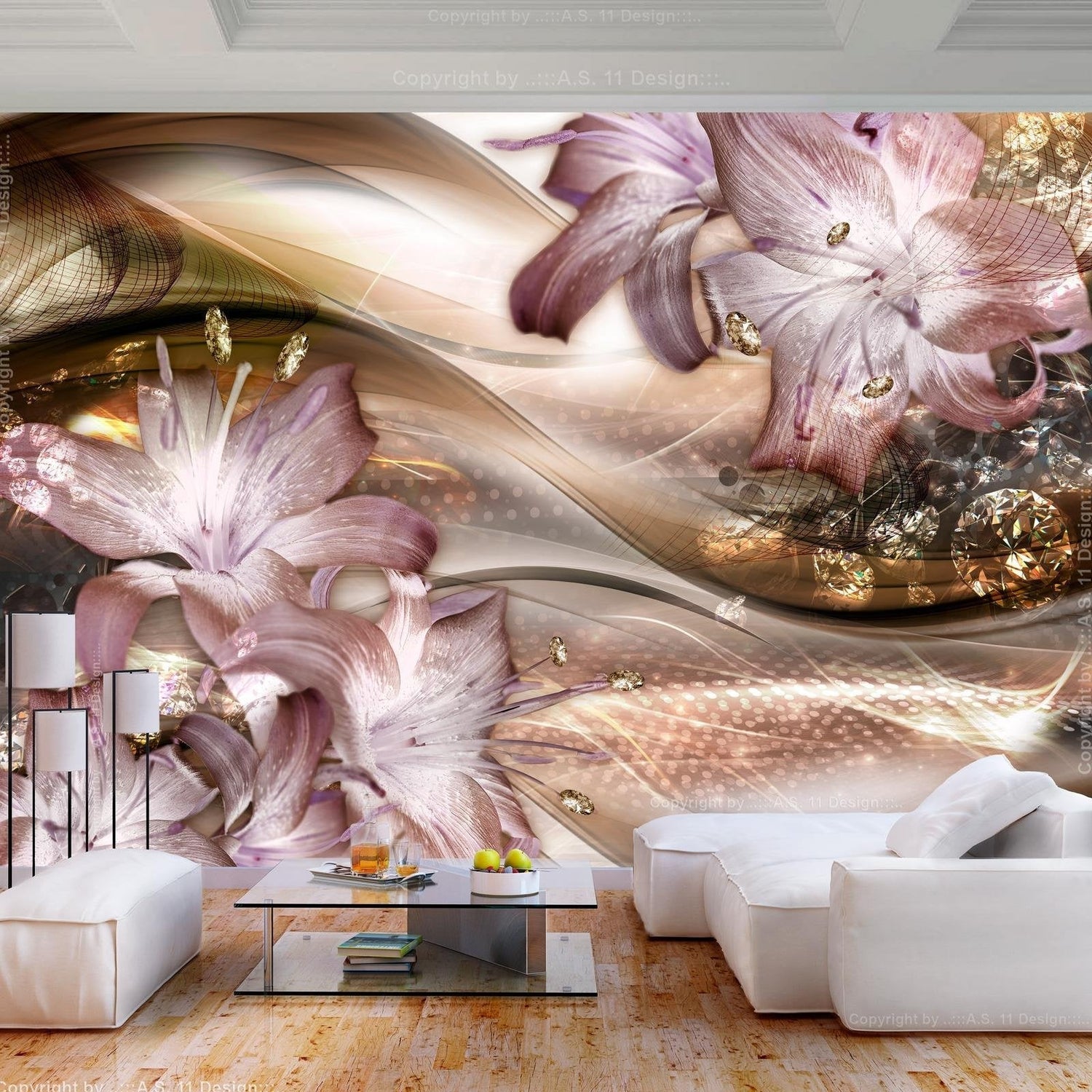 Wall mural - Lilies on the Wave (Brown)-TipTopHomeDecor