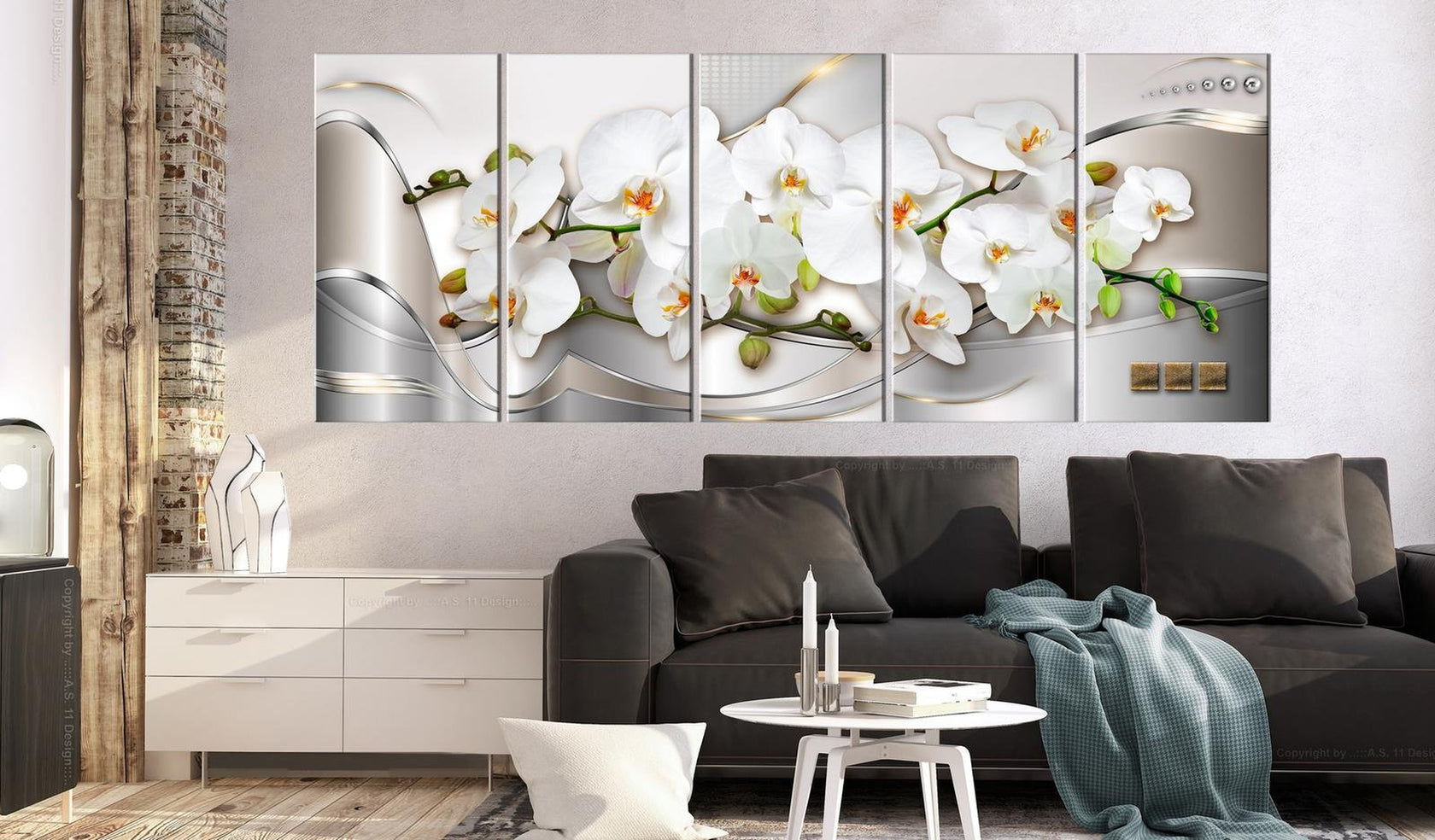 Glamour Stretched Canvas Art - Blooming Orchids-Tiptophomedecor