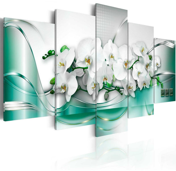 Glamour Stretched Canvas Art - Celadon Ribbon-Tiptophomedecor