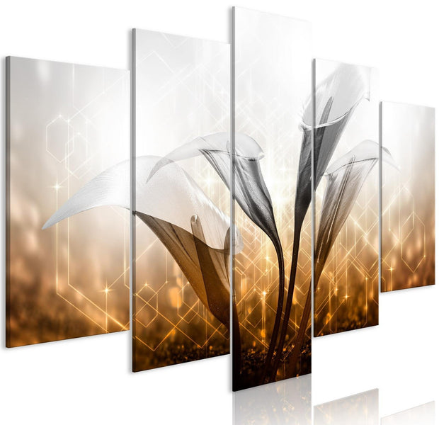 Glamour Stretched Canvas Art - Floral Quartet Golden 5 Piece-Tiptophomedecor