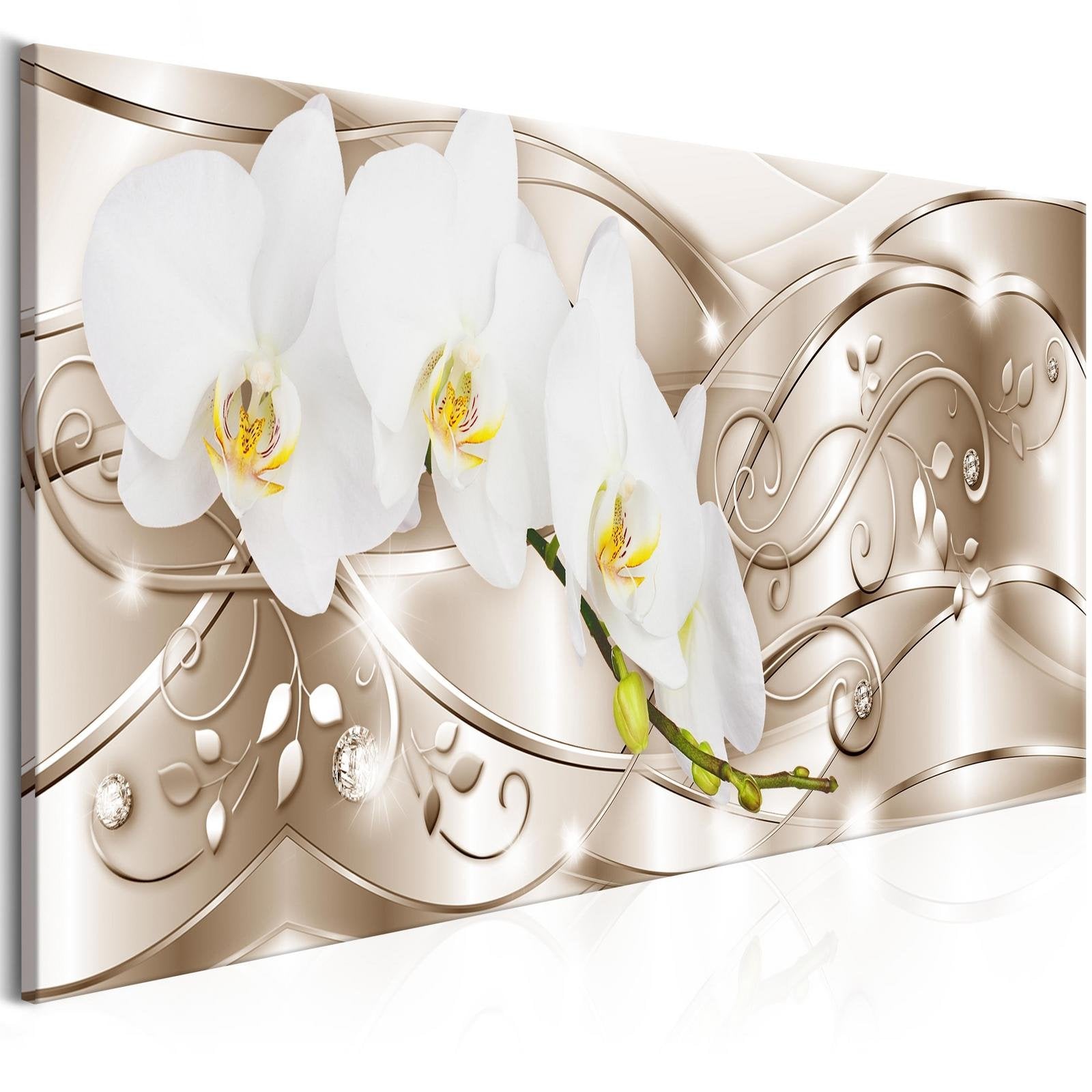 Glamour Stretched Canvas Art - Flowering Narrow Beige-Tiptophomedecor