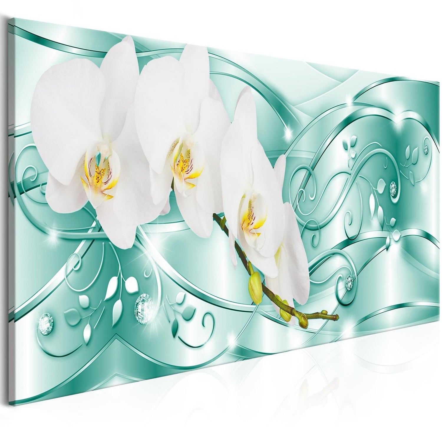 Glamour Stretched Canvas Art - Flowering Narrow Green-Tiptophomedecor