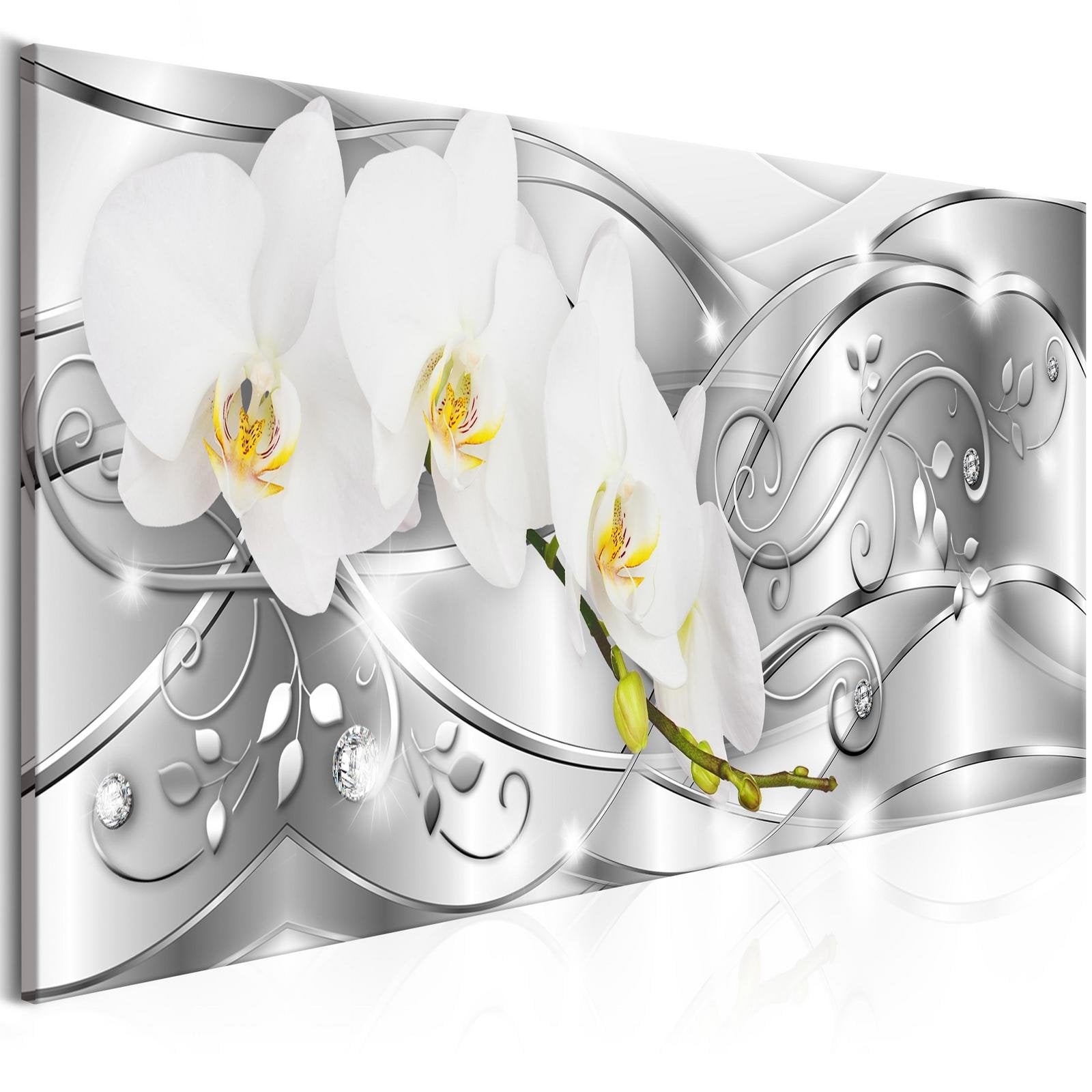 Glamour Stretched Canvas Art - Flowering Narrow Silver-Tiptophomedecor