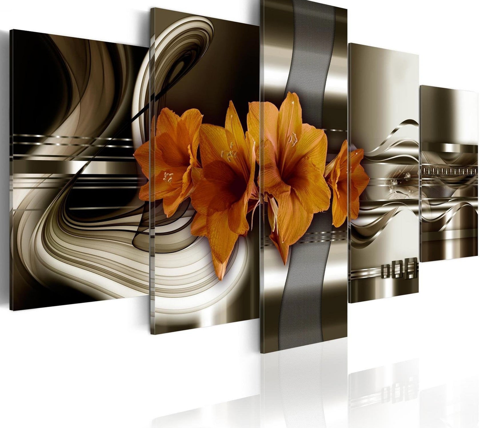 Glamour Stretched Canvas Art - Hippeastrum And Abstract Waves-Tiptophomedecor