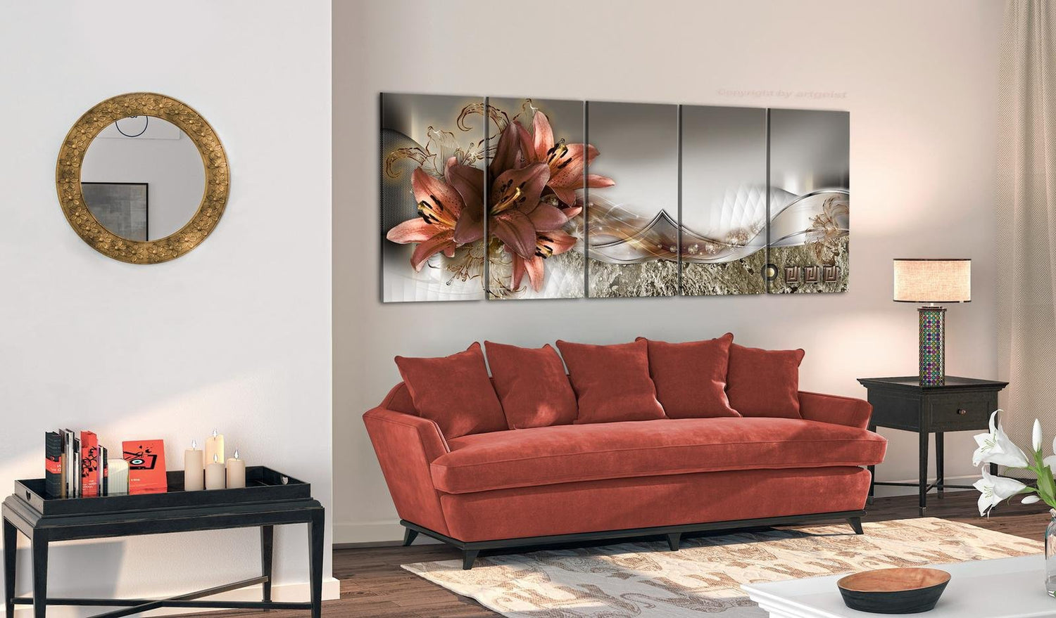 Glamour Stretched Canvas Art - Lilies And Abstraction-Tiptophomedecor