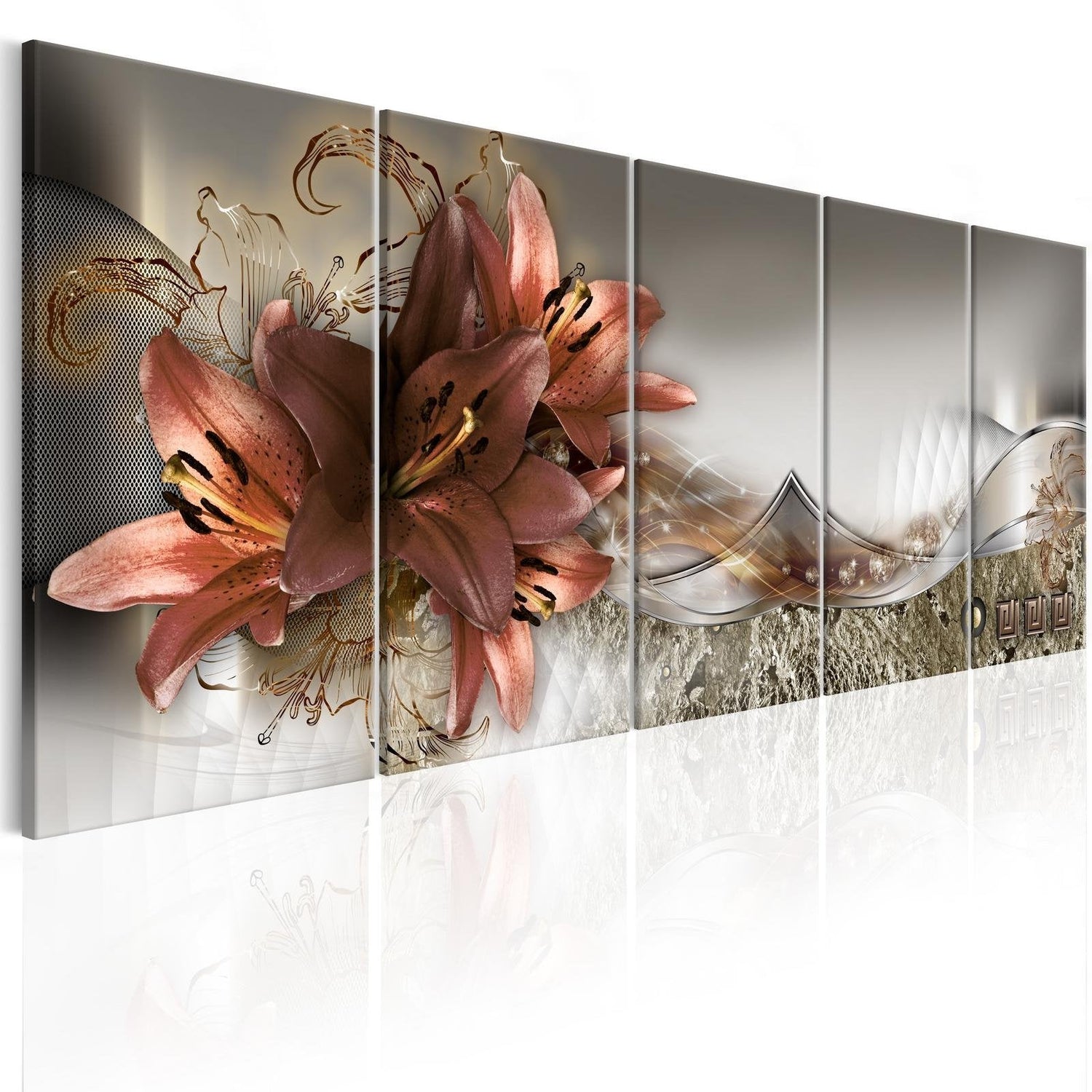 Glamour Stretched Canvas Art - Lilies And Abstraction-Tiptophomedecor