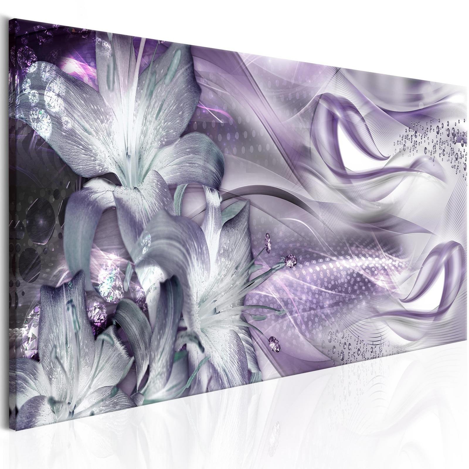 Glamour Stretched Canvas Art - Lilies And Waves Narrow Pale Violet-Tiptophomedecor