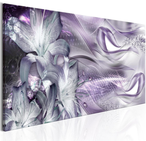 Glamour Stretched Canvas Art - Lilies And Waves Narrow Pale Violet-Tiptophomedecor