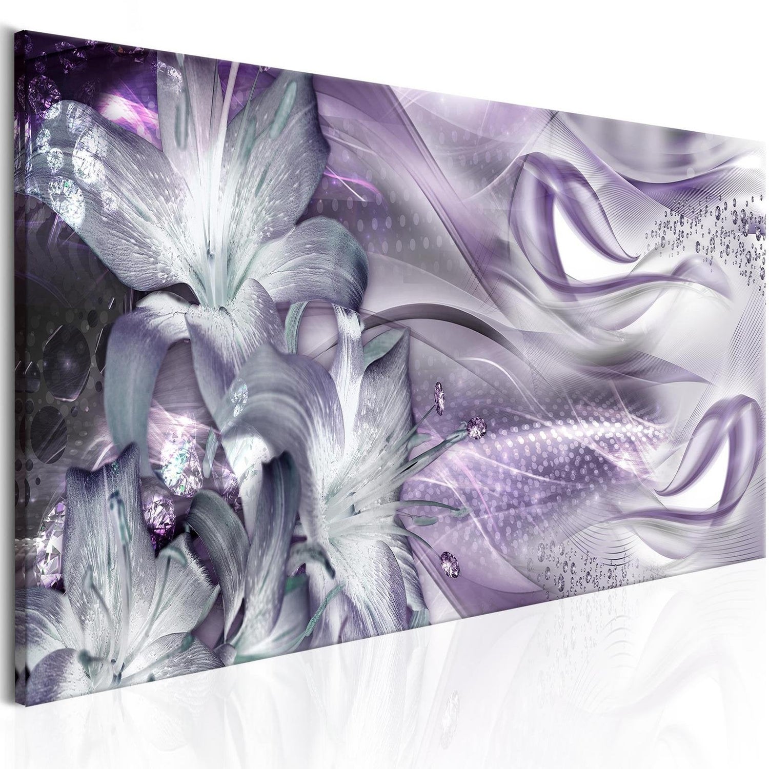 Glamour Stretched Canvas Art - Lilies And Waves Narrow Pale Violet-Tiptophomedecor