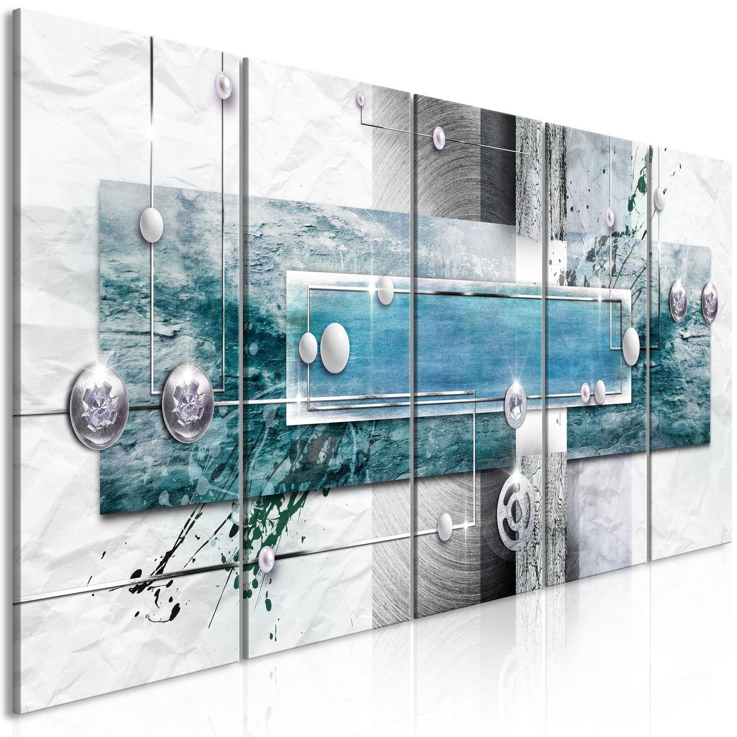 Glamour Stretched Canvas Art - Mysterious Mechanism Narrow Blue-Tiptophomedecor