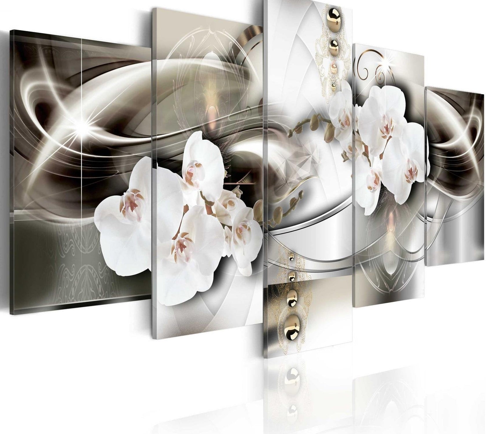 Glamour Stretched Canvas Art - Orchids Among The Waves Of Gold-Tiptophomedecor