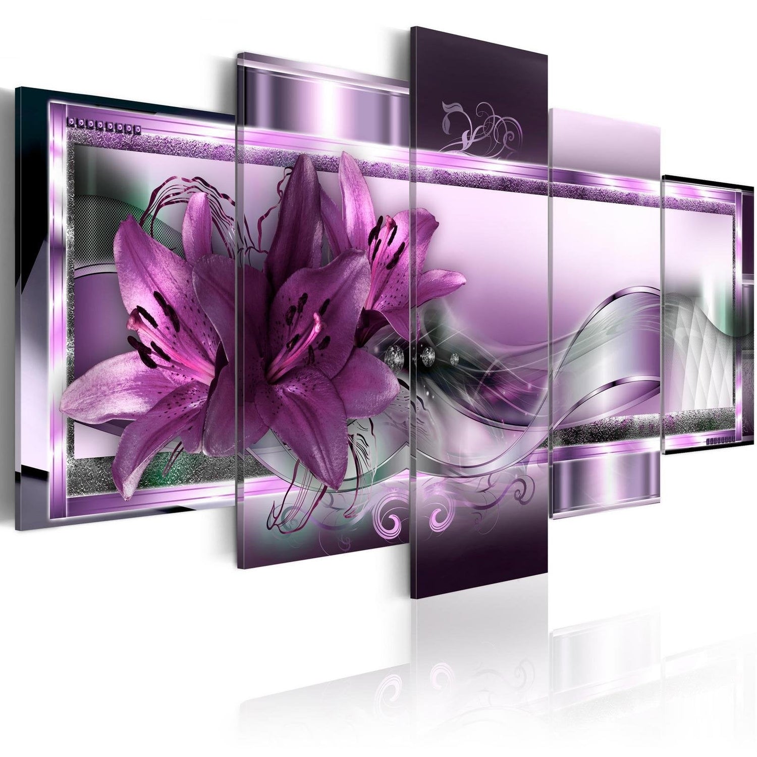 Glamour Stretched Canvas Art - Purple Lilies-Tiptophomedecor