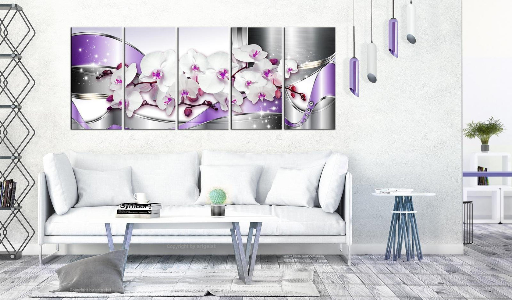 Glamour Stretched Canvas Art - Purple Ribbons-Tiptophomedecor