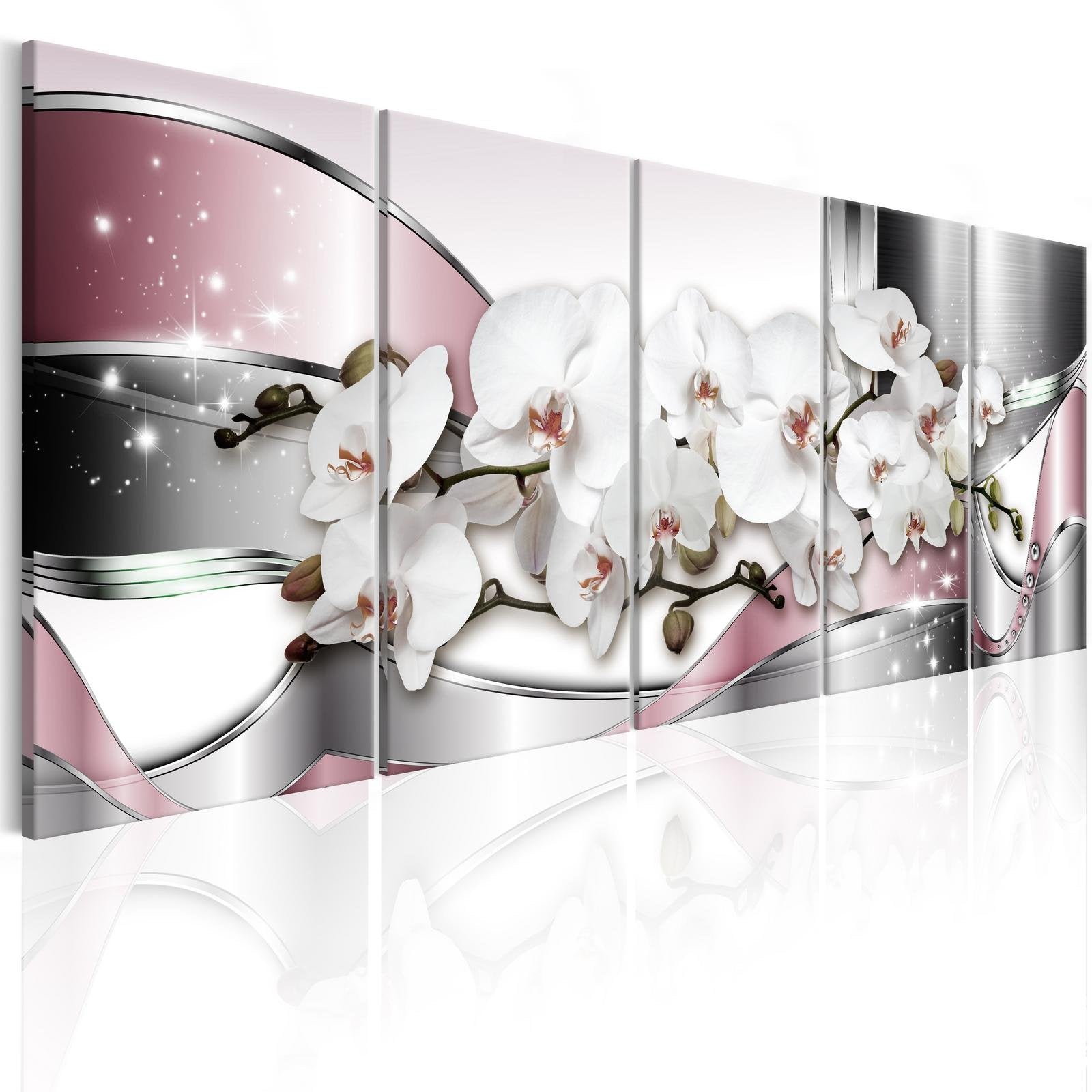 Glamour Stretched Canvas Art - Shiny Orchids-Tiptophomedecor
