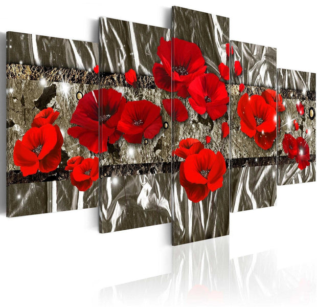 Glamour Stretched Canvas Art - Silver Poppies-Tiptophomedecor
