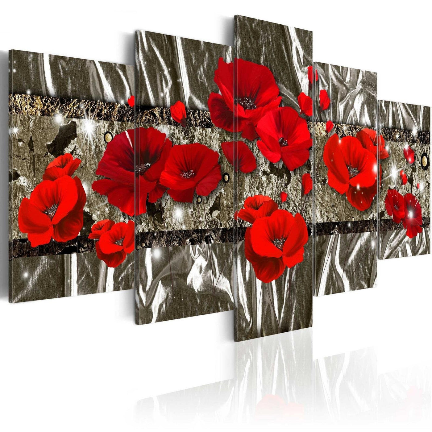 Glamour Stretched Canvas Art - Silver Poppies-Tiptophomedecor