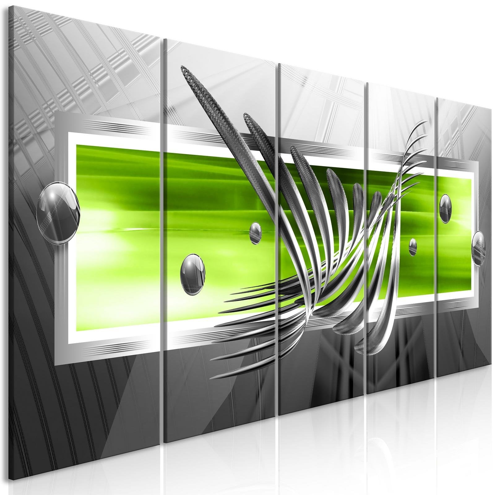 Glamour Stretched Canvas Art - Silver Wings Narrow Green-Tiptophomedecor