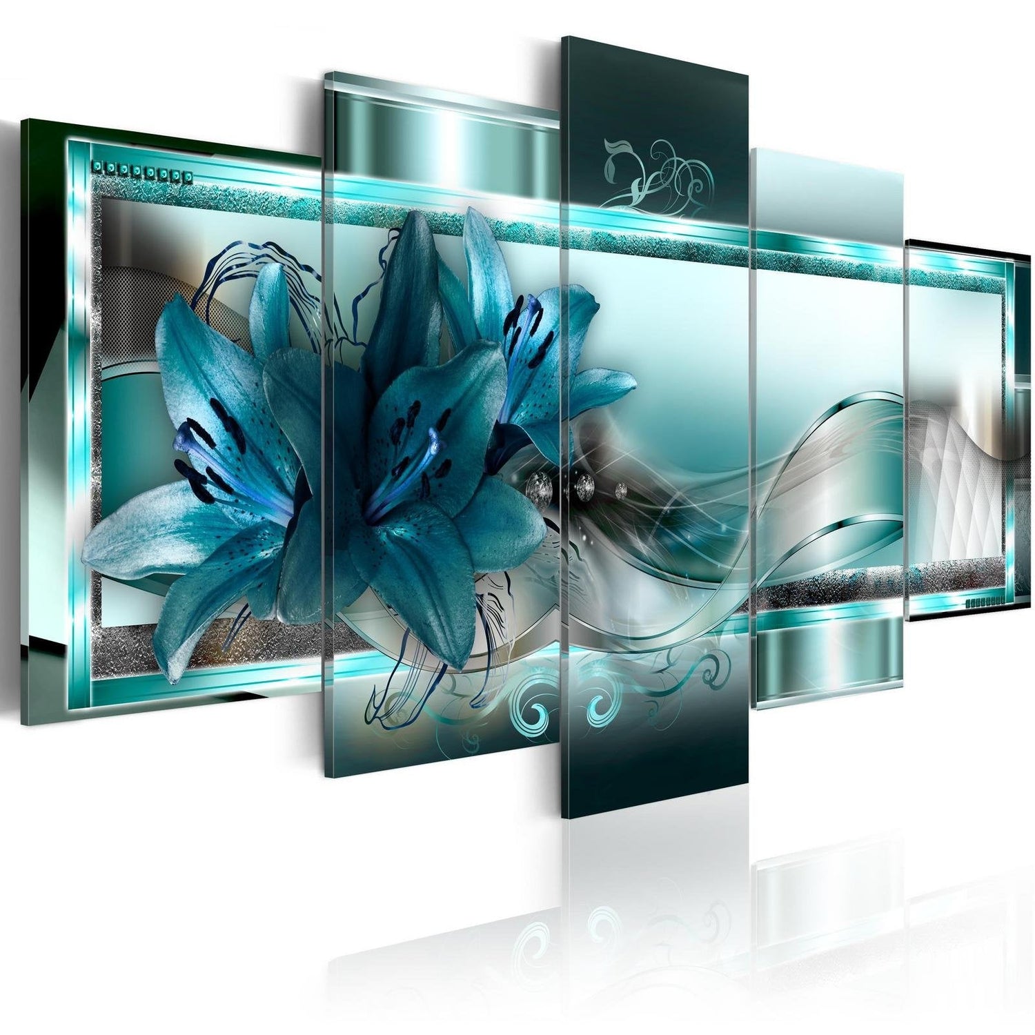 Glamour Stretched Canvas Art - Sky Blue Lilies-Tiptophomedecor