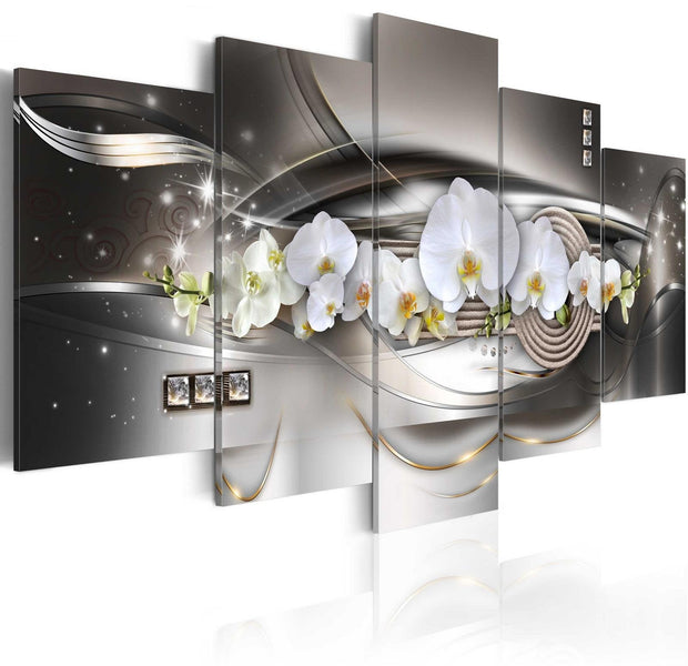 Glamour Stretched Canvas Art - Steel Orchids-Tiptophomedecor